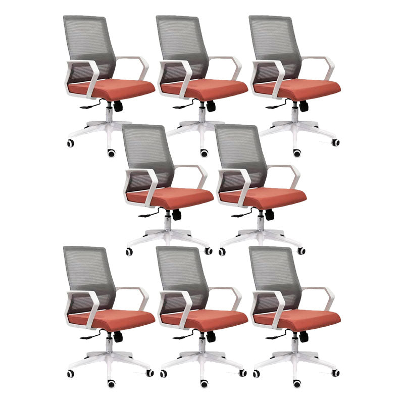 Mid Back Nylon Base Office Chair Rotatable Mesh Task Chair with Wheels Red 8 Piece Set Clearhalo 'furn' 'furn_office_chair' 'Furniture' 'Office Chairs' 'Office Furniture' 'office_chair' 5622670