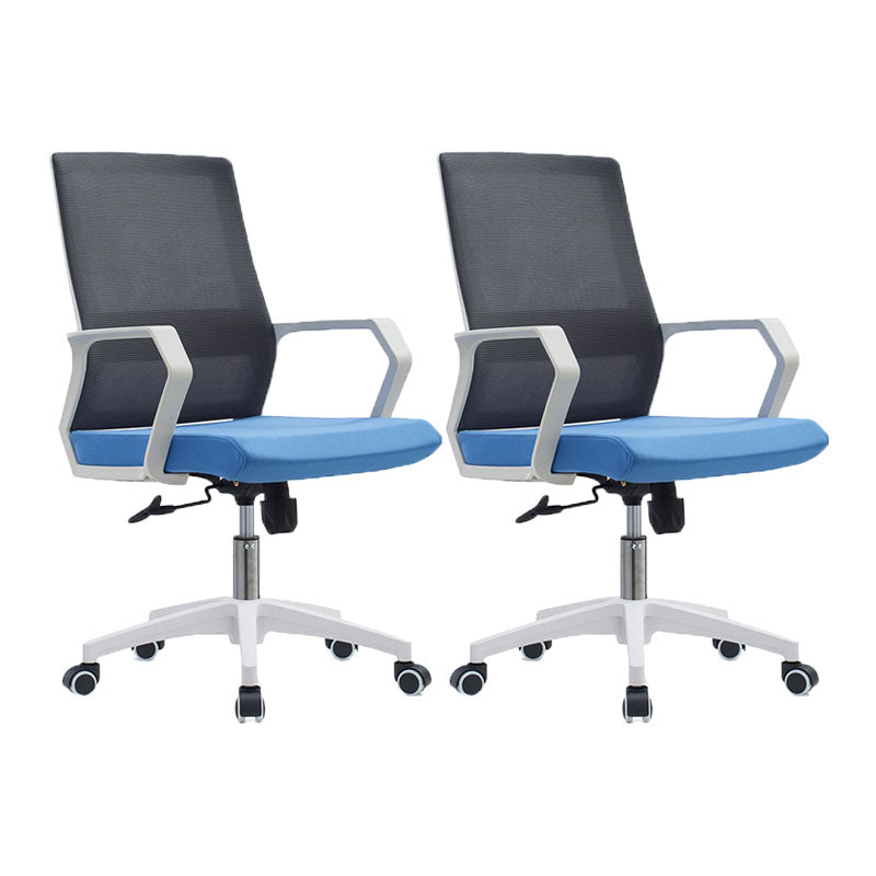 Mid Back Nylon Base Office Chair Rotatable Mesh Task Chair with Wheels Blue 2 Piece Set Clearhalo 'furn' 'furn_office_chair' 'Furniture' 'Office Chairs' 'Office Furniture' 'office_chair' 5622672