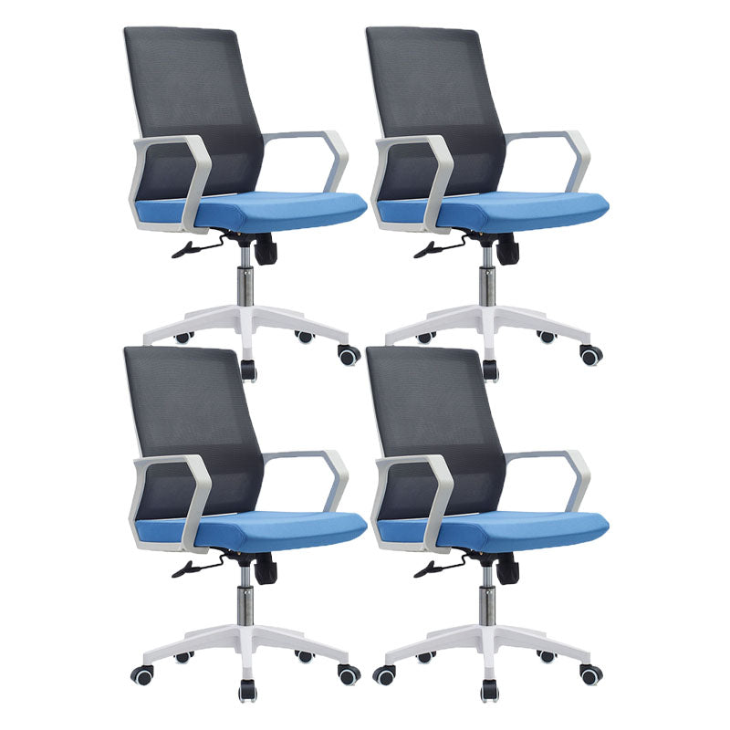 Mid Back Nylon Base Office Chair Rotatable Mesh Task Chair with Wheels Blue 4 Piece Set Clearhalo 'furn' 'furn_office_chair' 'Furniture' 'Office Chairs' 'Office Furniture' 'office_chair' 5622673