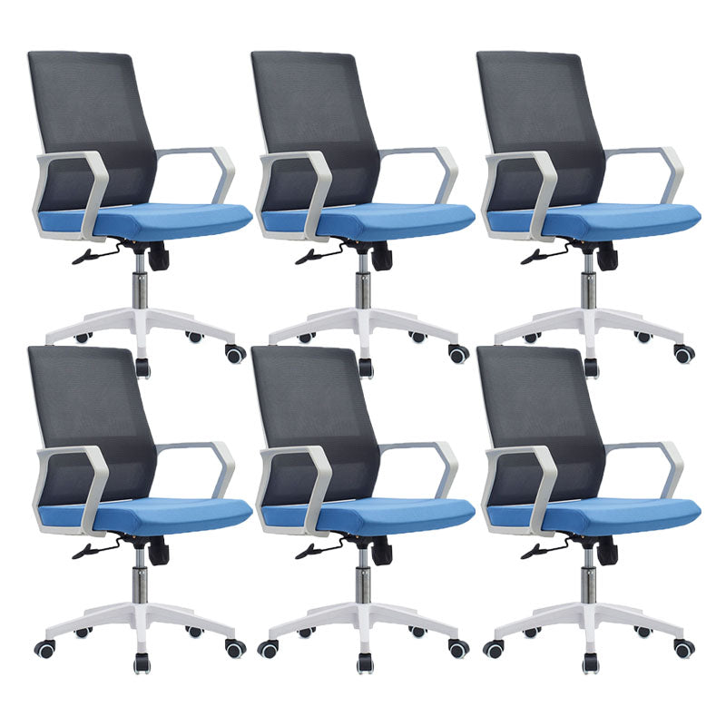 Mid Back Nylon Base Office Chair Rotatable Mesh Task Chair with Wheels Blue 6 Piece Set Clearhalo 'furn' 'furn_office_chair' 'Furniture' 'Office Chairs' 'Office Furniture' 'office_chair' 5622674