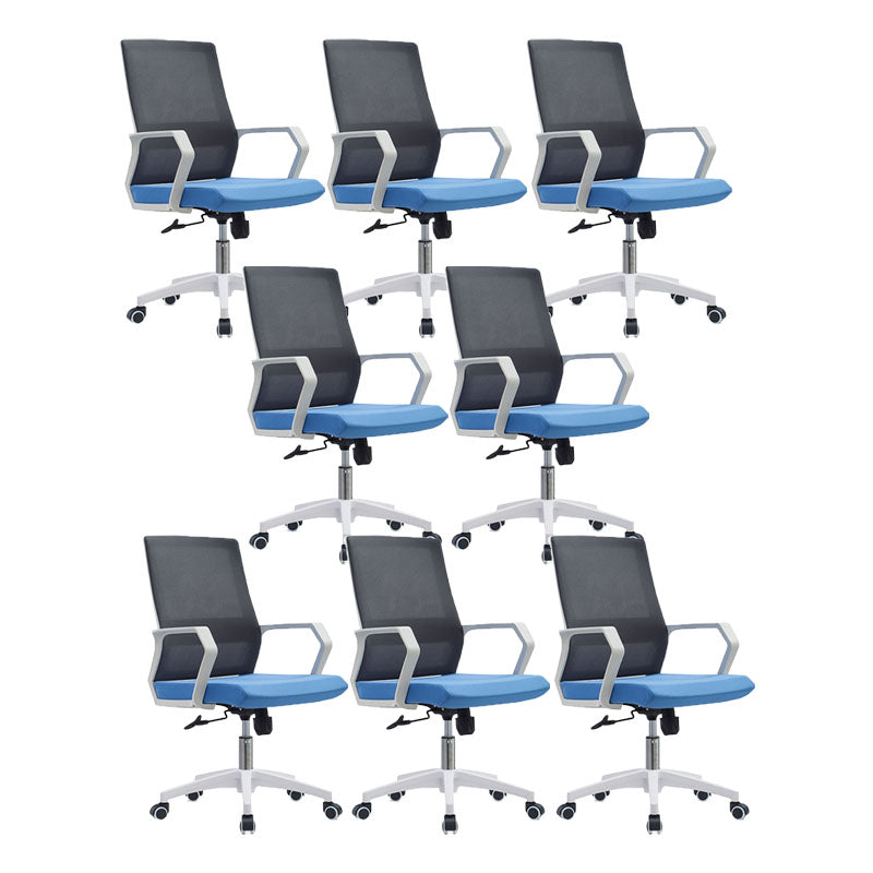 Mid Back Nylon Base Office Chair Rotatable Mesh Task Chair with Wheels Blue 8 Piece Set Clearhalo 'furn' 'furn_office_chair' 'Furniture' 'Office Chairs' 'Office Furniture' 'office_chair' 5622675