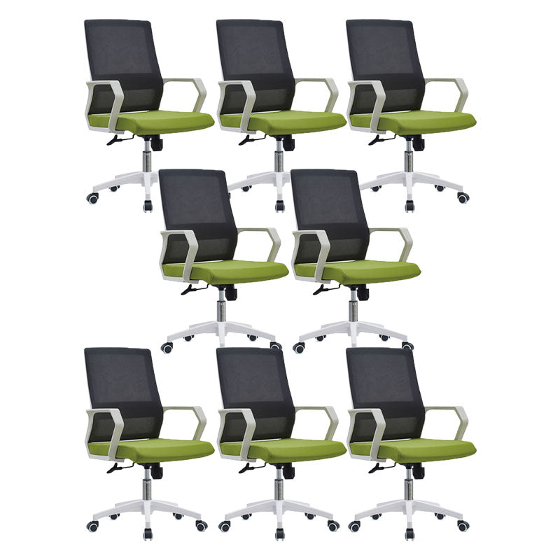 Mid Back Nylon Base Office Chair Rotatable Mesh Task Chair with Wheels Green 8 Piece Set Clearhalo 'furn' 'furn_office_chair' 'Furniture' 'Office Chairs' 'Office Furniture' 'office_chair' 5622680