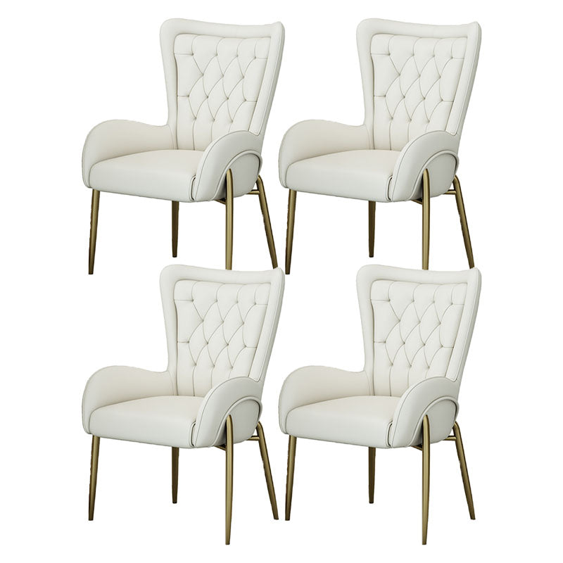 Mid Back Iron Base Office Chair Upholstered Task Chair with 4-Leg Faux Leather Beige 4 Piece Set Clearhalo 'furn' 'furn_office_chair' 'Furniture' 'Office Chairs' 'Office Furniture' 'office_chair' 5622689