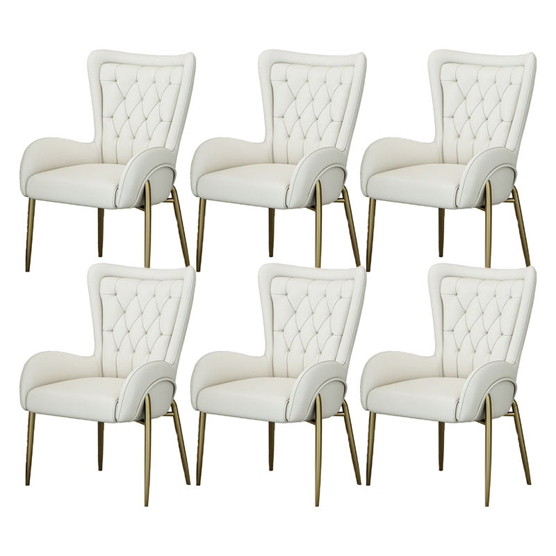 Mid Back Iron Base Office Chair Upholstered Task Chair with 4-Leg Faux Leather Beige 6 Piece Set Clearhalo 'furn' 'furn_office_chair' 'Furniture' 'Office Chairs' 'Office Furniture' 'office_chair' 5622690