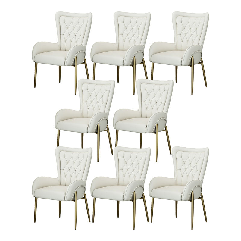 Mid Back Iron Base Office Chair Upholstered Task Chair with 4-Leg Faux Leather Beige 8 Piece Set Clearhalo 'furn' 'furn_office_chair' 'Furniture' 'Office Chairs' 'Office Furniture' 'office_chair' 5622692