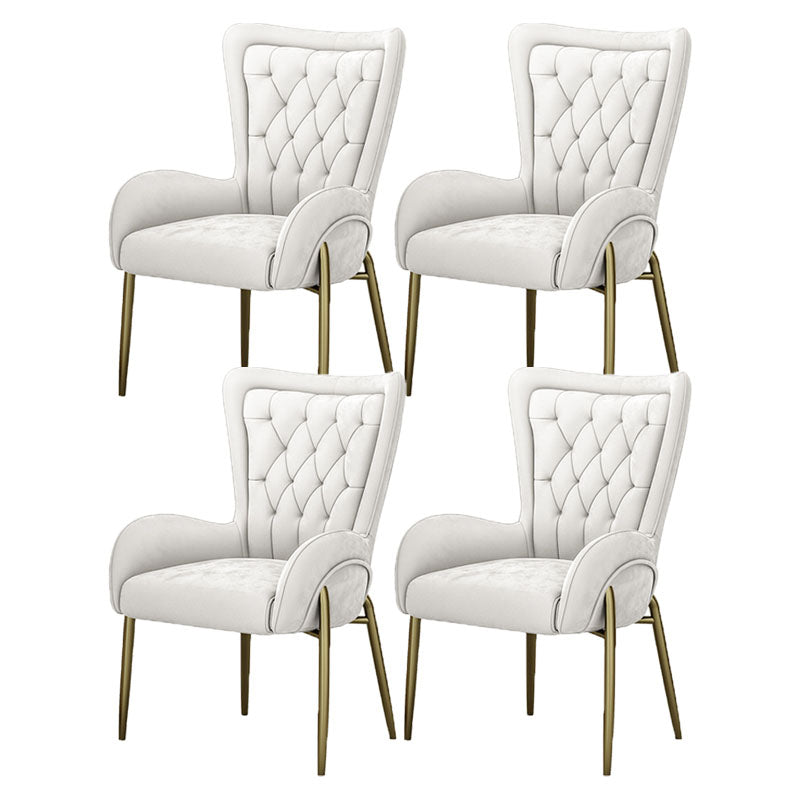 Mid Back Iron Base Office Chair Upholstered Task Chair with 4-Leg Velvet Beige 4 Piece Set Clearhalo 'furn' 'furn_office_chair' 'Furniture' 'Office Chairs' 'Office Furniture' 'office_chair' 5622698