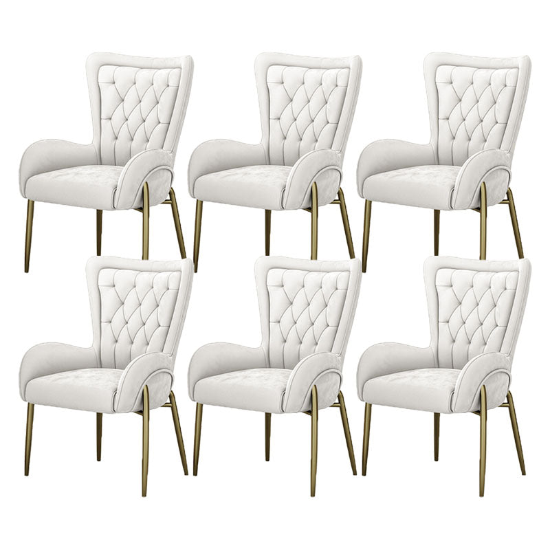 Mid Back Iron Base Office Chair Upholstered Task Chair with 4-Leg Velvet Beige 6 Piece Set Clearhalo 'furn' 'furn_office_chair' 'Furniture' 'Office Chairs' 'Office Furniture' 'office_chair' 5622700