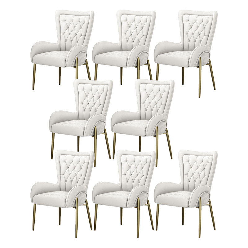 Mid Back Iron Base Office Chair Upholstered Task Chair with 4-Leg Velvet Beige 8 Piece Set Clearhalo 'furn' 'furn_office_chair' 'Furniture' 'Office Chairs' 'Office Furniture' 'office_chair' 5622703