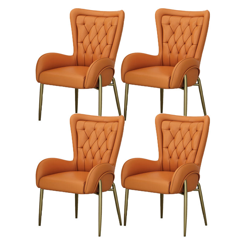 Mid Back Iron Base Office Chair Upholstered Task Chair with 4-Leg Faux Leather Orange 4 Piece Set Clearhalo 'furn' 'furn_office_chair' 'Furniture' 'Office Chairs' 'Office Furniture' 'office_chair' 5622707
