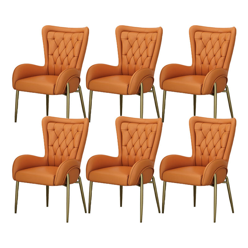 Mid Back Iron Base Office Chair Upholstered Task Chair with 4-Leg Faux Leather Orange 6 Piece Set Clearhalo 'furn' 'furn_office_chair' 'Furniture' 'Office Chairs' 'Office Furniture' 'office_chair' 5622708