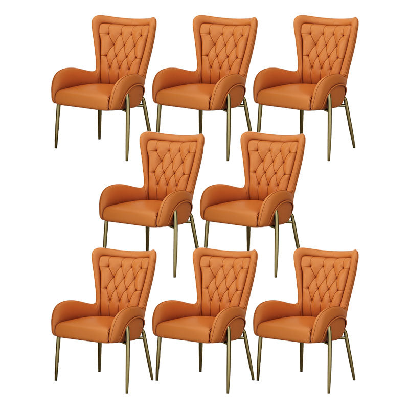 Mid Back Iron Base Office Chair Upholstered Task Chair with 4-Leg Faux Leather Orange 8 Piece Set Clearhalo 'furn' 'furn_office_chair' 'Furniture' 'Office Chairs' 'Office Furniture' 'office_chair' 5622709