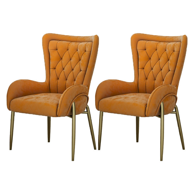 Mid Back Iron Base Office Chair Upholstered Task Chair with 4-Leg Velvet Orange 2 Piece Set Clearhalo 'furn' 'furn_office_chair' 'Furniture' 'Office Chairs' 'Office Furniture' 'office_chair' 5622711