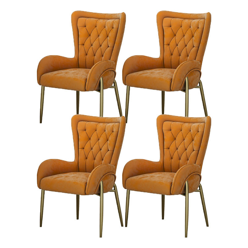 Mid Back Iron Base Office Chair Upholstered Task Chair with 4-Leg Velvet Orange 4 Piece Set Clearhalo 'furn' 'furn_office_chair' 'Furniture' 'Office Chairs' 'Office Furniture' 'office_chair' 5622712