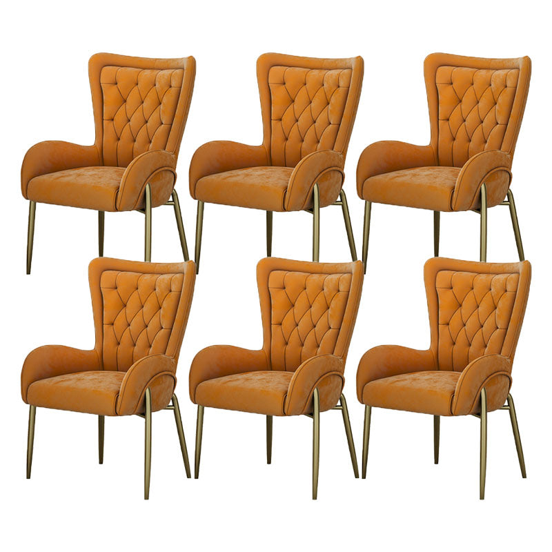 Mid Back Iron Base Office Chair Upholstered Task Chair with 4-Leg Velvet Orange 6 Piece Set Clearhalo 'furn' 'furn_office_chair' 'Furniture' 'Office Chairs' 'Office Furniture' 'office_chair' 5622713