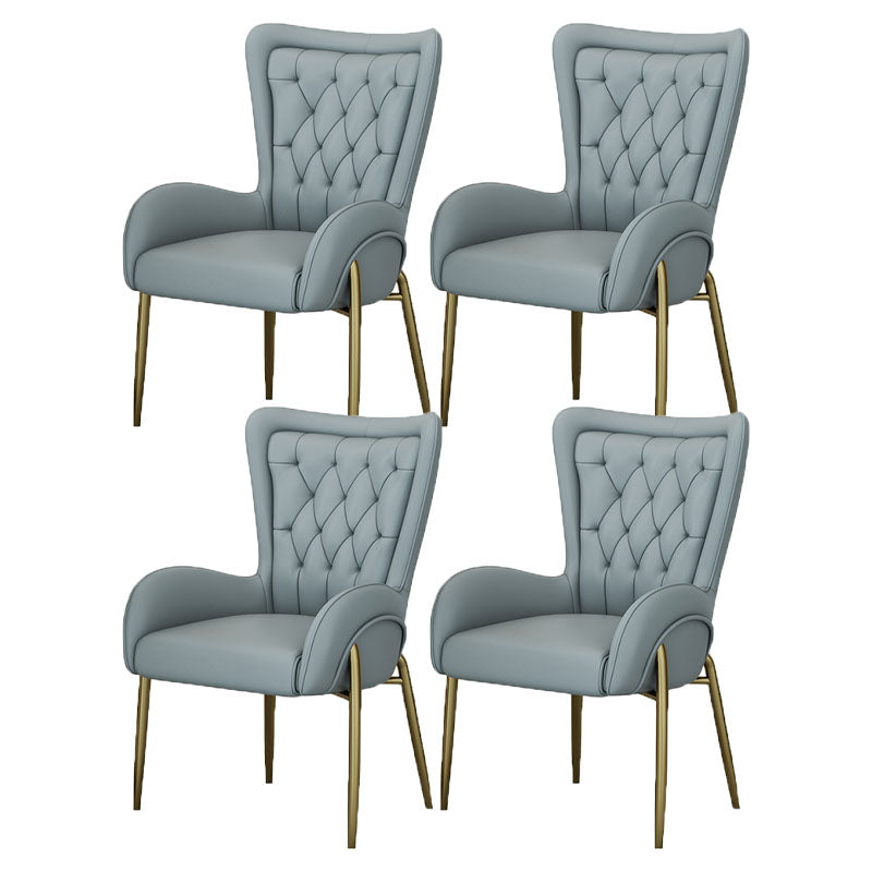 Mid Back Iron Base Office Chair Upholstered Task Chair with 4-Leg Faux Leather Gray 4 Piece Set Clearhalo 'furn' 'furn_office_chair' 'Furniture' 'Office Chairs' 'Office Furniture' 'office_chair' 5622717