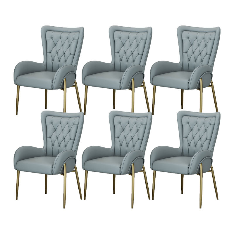 Mid Back Iron Base Office Chair Upholstered Task Chair with 4-Leg Faux Leather Gray 6 Piece Set Clearhalo 'furn' 'furn_office_chair' 'Furniture' 'Office Chairs' 'Office Furniture' 'office_chair' 5622718
