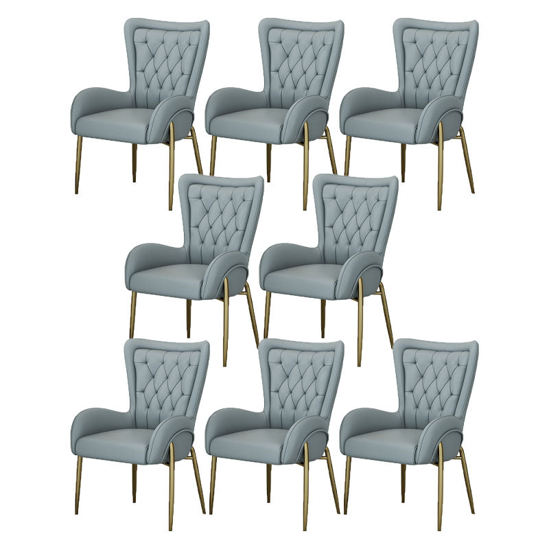 Mid Back Iron Base Office Chair Upholstered Task Chair with 4-Leg Faux Leather Gray 8 Piece Set Clearhalo 'furn' 'furn_office_chair' 'Furniture' 'Office Chairs' 'Office Furniture' 'office_chair' 5622719
