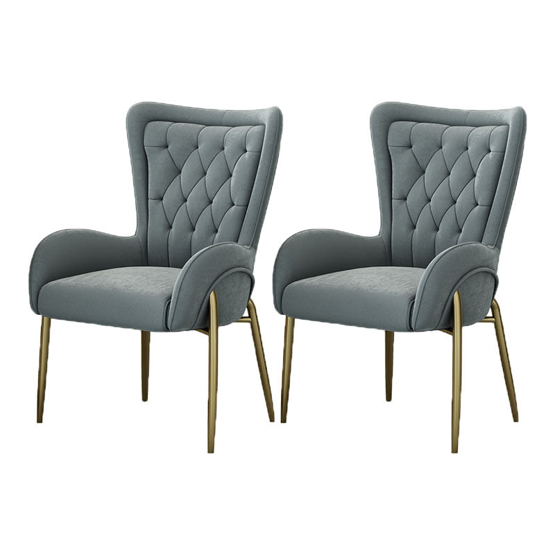 Mid Back Iron Base Office Chair Upholstered Task Chair with 4-Leg Velvet Gray 2 Piece Set Clearhalo 'furn' 'furn_office_chair' 'Furniture' 'Office Chairs' 'Office Furniture' 'office_chair' 5622721