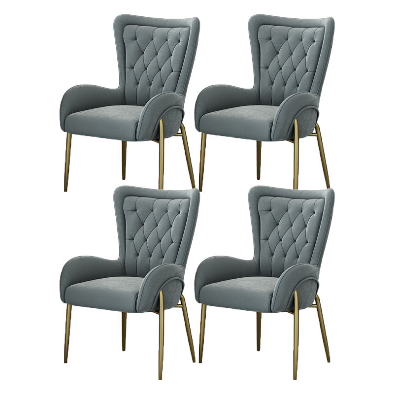 Mid Back Iron Base Office Chair Upholstered Task Chair with 4-Leg Velvet Gray 4 Piece Set Clearhalo 'furn' 'furn_office_chair' 'Furniture' 'Office Chairs' 'Office Furniture' 'office_chair' 5622722