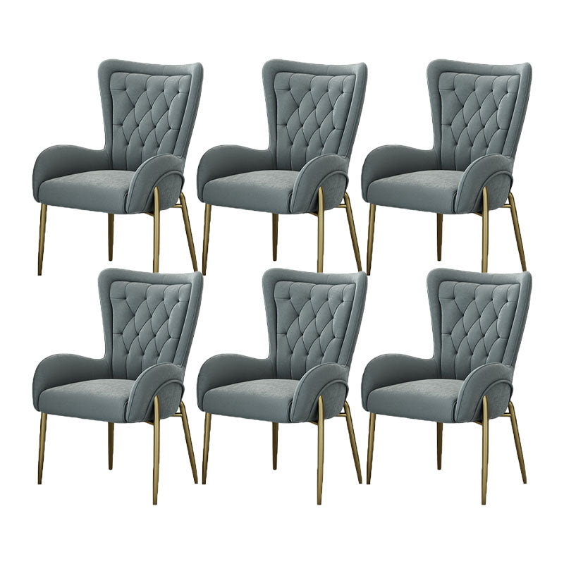 Mid Back Iron Base Office Chair Upholstered Task Chair with 4-Leg Velvet Gray 6 Piece Set Clearhalo 'furn' 'furn_office_chair' 'Furniture' 'Office Chairs' 'Office Furniture' 'office_chair' 5622723