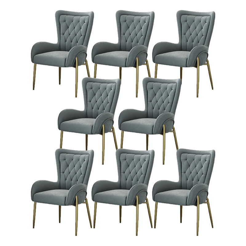 Mid Back Iron Base Office Chair Upholstered Task Chair with 4-Leg Velvet Gray 8 Piece Set Clearhalo 'furn' 'furn_office_chair' 'Furniture' 'Office Chairs' 'Office Furniture' 'office_chair' 5622724