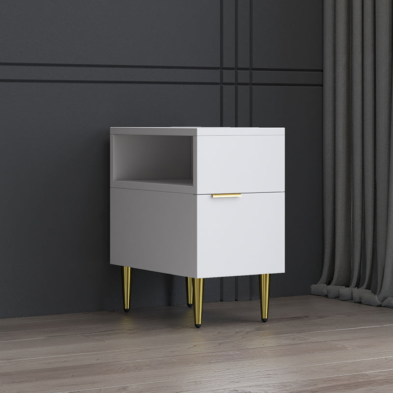 Mesa de noche de madera de imitación glamorosa de 18 pulgadas H Mesa de 1 cortavadora en gris/blanco