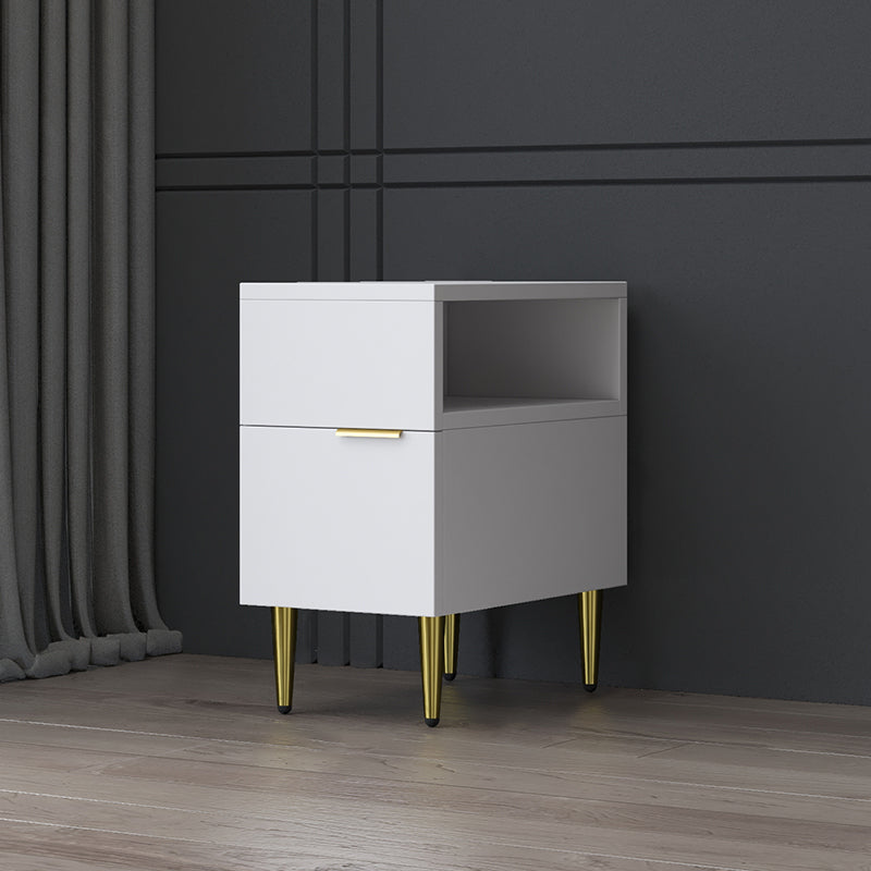 Mesa de noche de madera de imitación glamorosa de 18 pulgadas H Mesa de 1 cortavadora en gris/blanco