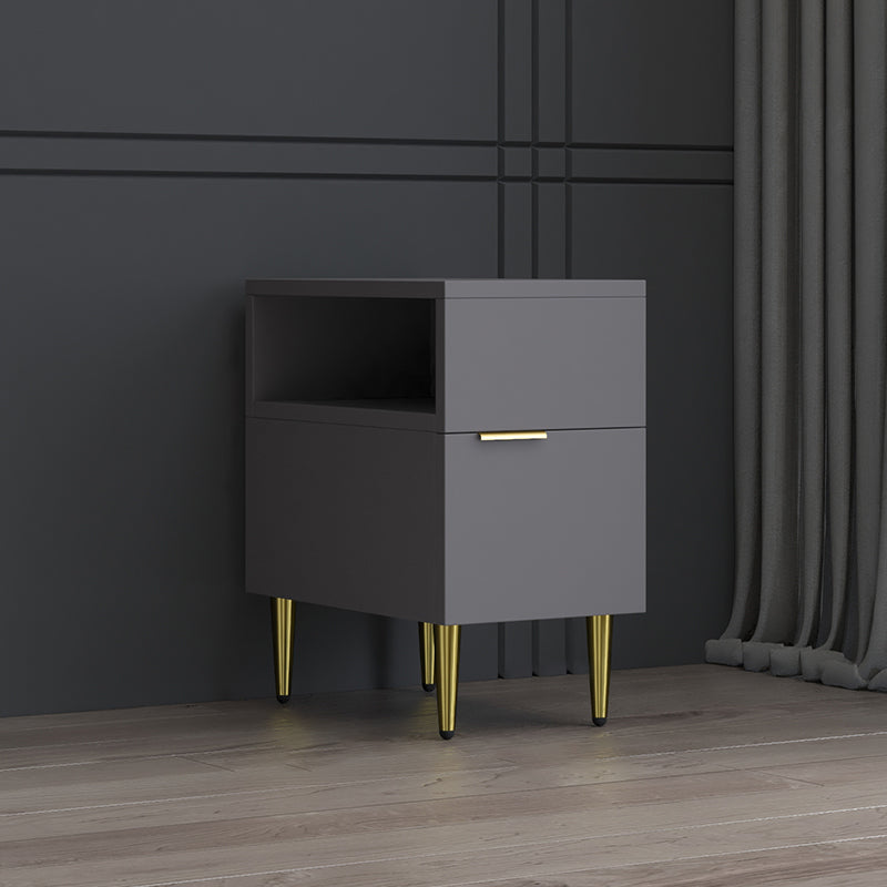 Mesa de noche de madera de imitación glamorosa de 18 pulgadas H Mesa de 1 cortavadora en gris/blanco