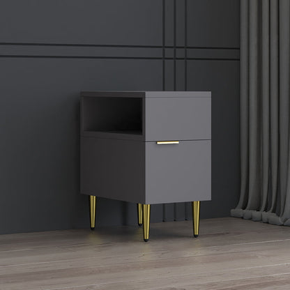 Mesa de noche de madera de imitación glamorosa de 18 pulgadas H Mesa de 1 cortavadora en gris/blanco