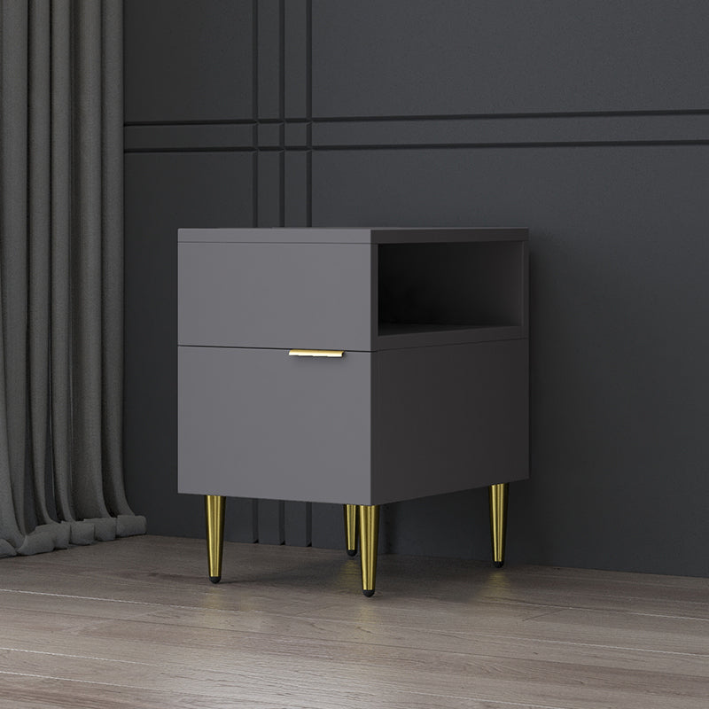 Mesa de noche de madera de imitación glamorosa de 18 pulgadas H Mesa de 1 cortavadora en gris/blanco