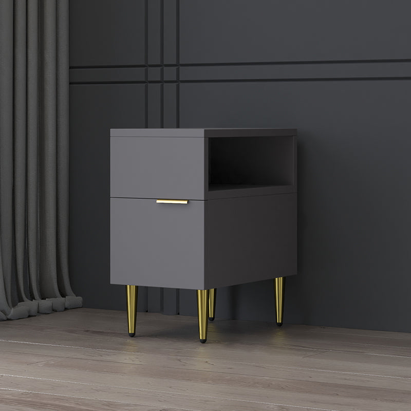 Mesa de noche de madera de imitación glamorosa de 18 pulgadas H Mesa de 1 cortavadora en gris/blanco