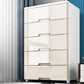 Lingerie Chest Contemporary Plastic Chest with Drawers for Bedroom 25.5"L x 14"W x 42.5"H Khaki Clearhalo 'Bedroom Furniture' 'Dressers & Chests' 'dressers_chests' 'furn' 'furn_dressers_chests' 'Furniture' 5623510