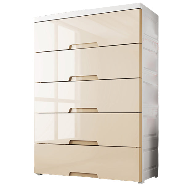 Lingerie Chest Contemporary Plastic Chest with Drawers for Bedroom 29.5"L x 14"W x 43"H Khaki Clearhalo 'Bedroom Furniture' 'Dressers & Chests' 'dressers_chests' 'furn' 'furn_dressers_chests' 'Furniture' 5623517