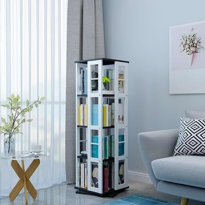 3/4/6-Shelf Contemporary Bookcase Metal Book Shelf Wooden Shelves for Living Room
