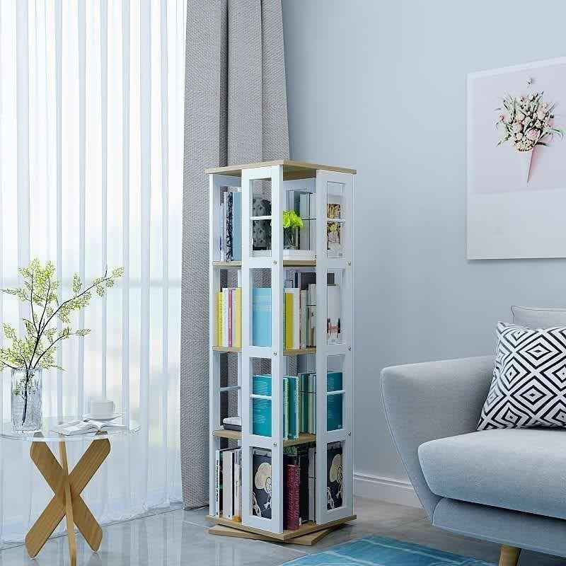 3/4/6-Shelf Contemporary Bookcase Metal Book Shelf Wooden Shelves for Living Room