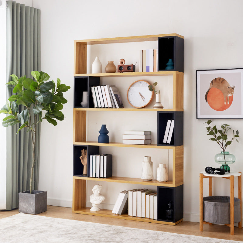 Modern geometry Bookshelf Multi Shelfs Open Back Bookcase in Natural Clearhalo 'Bookcases' 'furn' 'furn_bookcases' 'Furniture' 'Office Furniture' 5623765