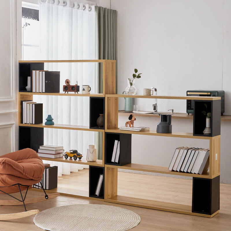 Modern geometry Bookshelf Multi Shelfs Open Back Bookcase in Natural Clearhalo 'Bookcases' 'furn' 'furn_bookcases' 'Furniture' 'Office Furniture' 5623769