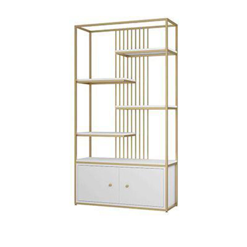 Modern Metal Bookcase Standard Bookshelf With Doors 76.7" H x 11.8" W Gold-White Clearhalo 'Bookcases' 'furn' 'furn_bookcases' 'Furniture' 'Office Furniture' 5623865