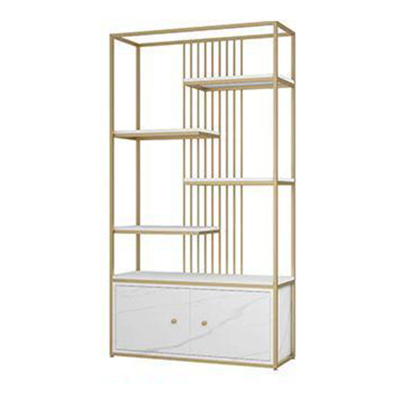 Modern Metal Bookcase Standard Bookshelf With Doors 76.7" H x 11.8" W White-Gold Clearhalo 'Bookcases' 'furn' 'furn_bookcases' 'Furniture' 'Office Furniture' 5623867