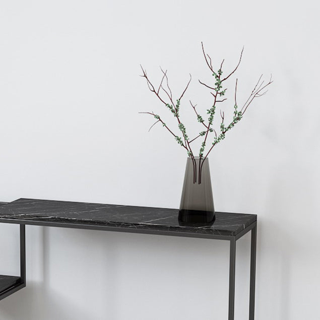 Tabella della console superiore in marmo rettangolo con scaffale di stoccaggio e base di ferro