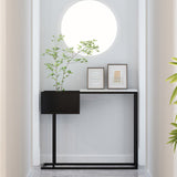 Tabella di consoe di base con cornice di ferro con top in pietra e scaffale