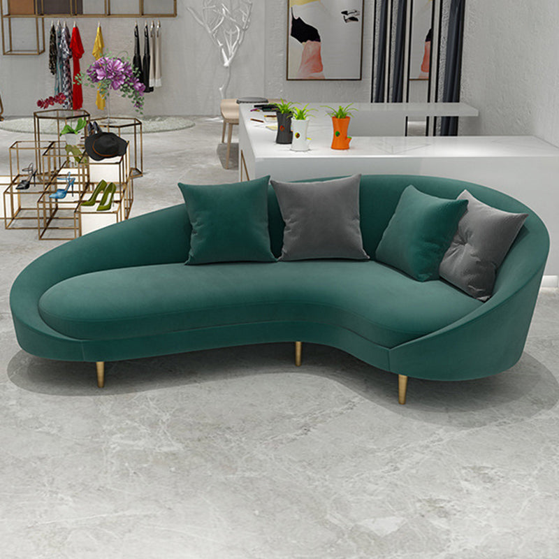 Curved Velvet Sofa Tight Back 33.46 inch High Sloped Arm Sofa Green Clearhalo 'furn' 'furn_sofas' 'Furniture' 'Living Room Furniture' 'Sofa' 'sofas' 5628471