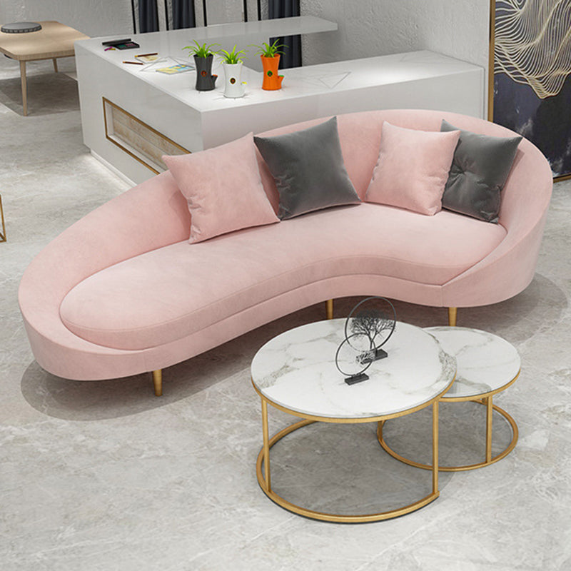 Curved Velvet Sofa Tight Back 33.46 inch High Sloped Arm Sofa Pink Clearhalo 'furn' 'furn_sofas' 'Furniture' 'Living Room Furniture' 'Sofa' 'sofas' 5628473