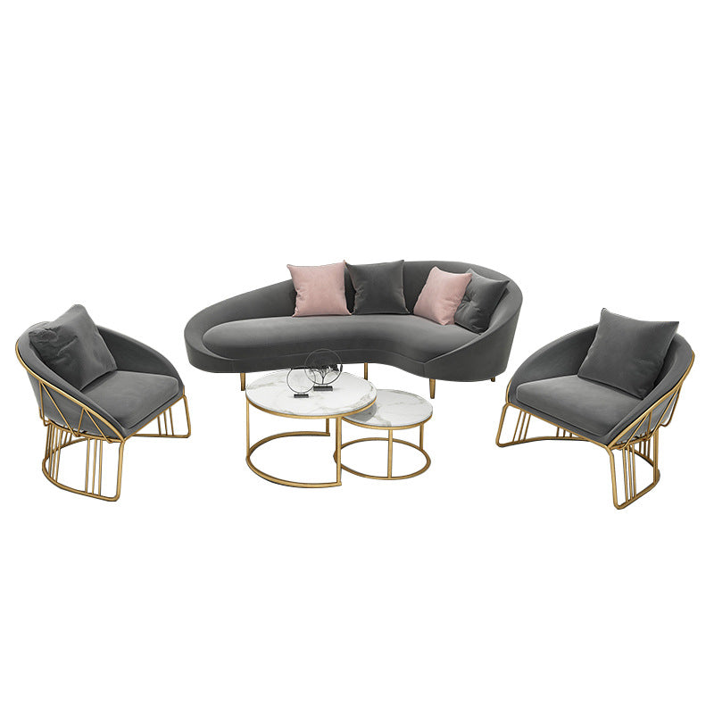 Curved Velvet Sofa Tight Back 33.46 inch High Sloped Arm Sofa Clearhalo 'furn' 'furn_sofas' 'Furniture' 'Living Room Furniture' 'Sofa' 'sofas' 5628475