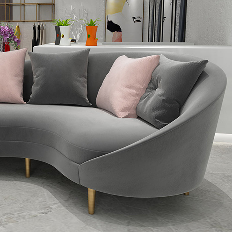Curved Velvet Sofa Tight Back 33.46 inch High Sloped Arm Sofa Clearhalo 'furn' 'furn_sofas' 'Furniture' 'Living Room Furniture' 'Sofa' 'sofas' 5628477