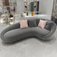 Curved Velvet Sofa Tight Back 33.46 inch High Sloped Arm Sofa Grey Clearhalo 'furn' 'furn_sofas' 'Furniture' 'Living Room Furniture' 'Sofa' 'sofas' 5628480