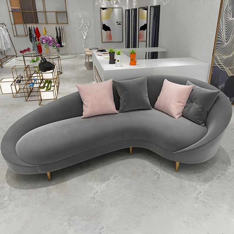 Curved Velvet Sofa Tight Back 33.46 inch High Sloped Arm Sofa Grey Clearhalo 'furn' 'furn_sofas' 'Furniture' 'Living Room Furniture' 'Sofa' 'sofas' 5628480