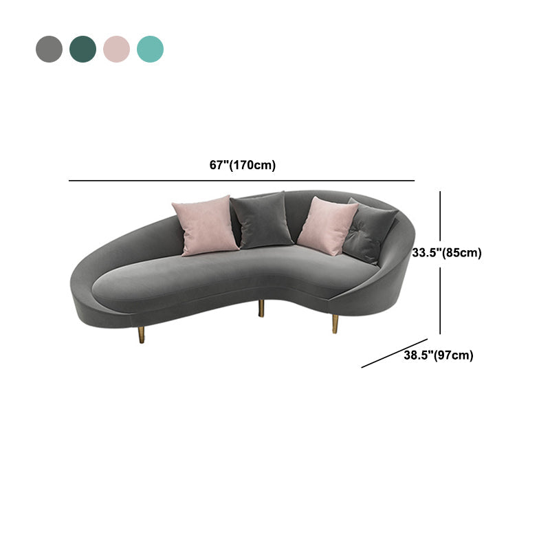 Curved Velvet Sofa Tight Back 33.46 inch High Sloped Arm Sofa Clearhalo 'furn' 'furn_sofas' 'Furniture' 'Living Room Furniture' 'Sofa' 'sofas' 5628485
