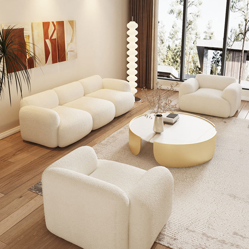 Contemporary 27.5" H White/ Brown Fleece Square Arm Sofa For Living Room