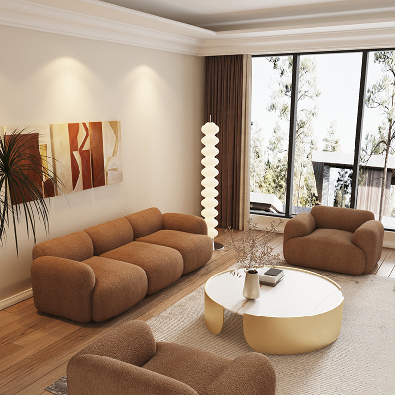 Contemporary 27.5" H White/ Brown Fleece Square Arm Sofa For Living Room